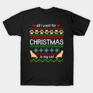 All I Want for Christmas is My Cat Ugly Sweater Black T-Shirt